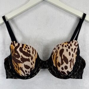 Victorias Secret The Nakeds Lined Demi Bra 36B Leopard Print Lace Trim READ